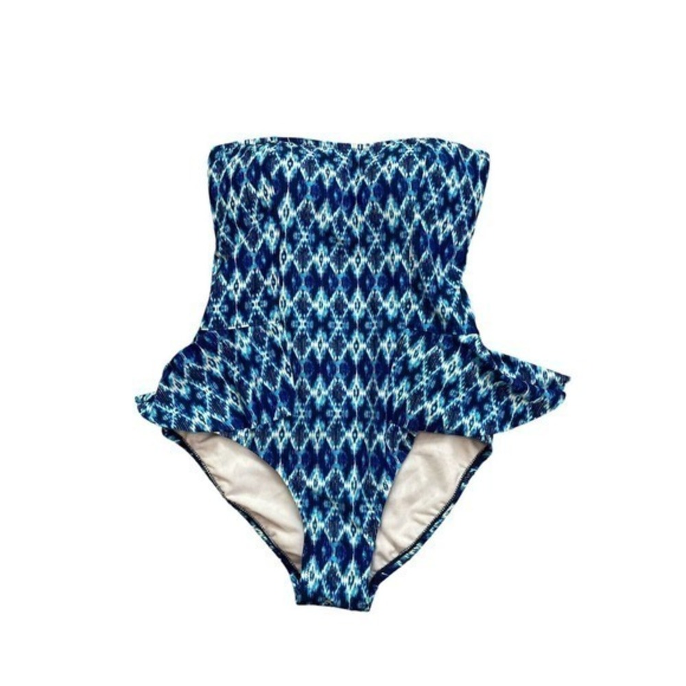 Jessica Simpson One Piece Sz M Navy Blue Multi Swimsuit Bandeau Swim